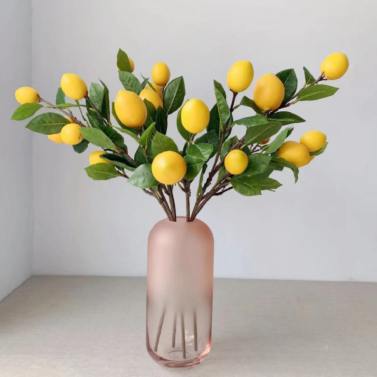 65cm Artificial Lemon Branch Yellow Lemon Long Branches Leaves Green Plant For Living Room Model Room Decoration