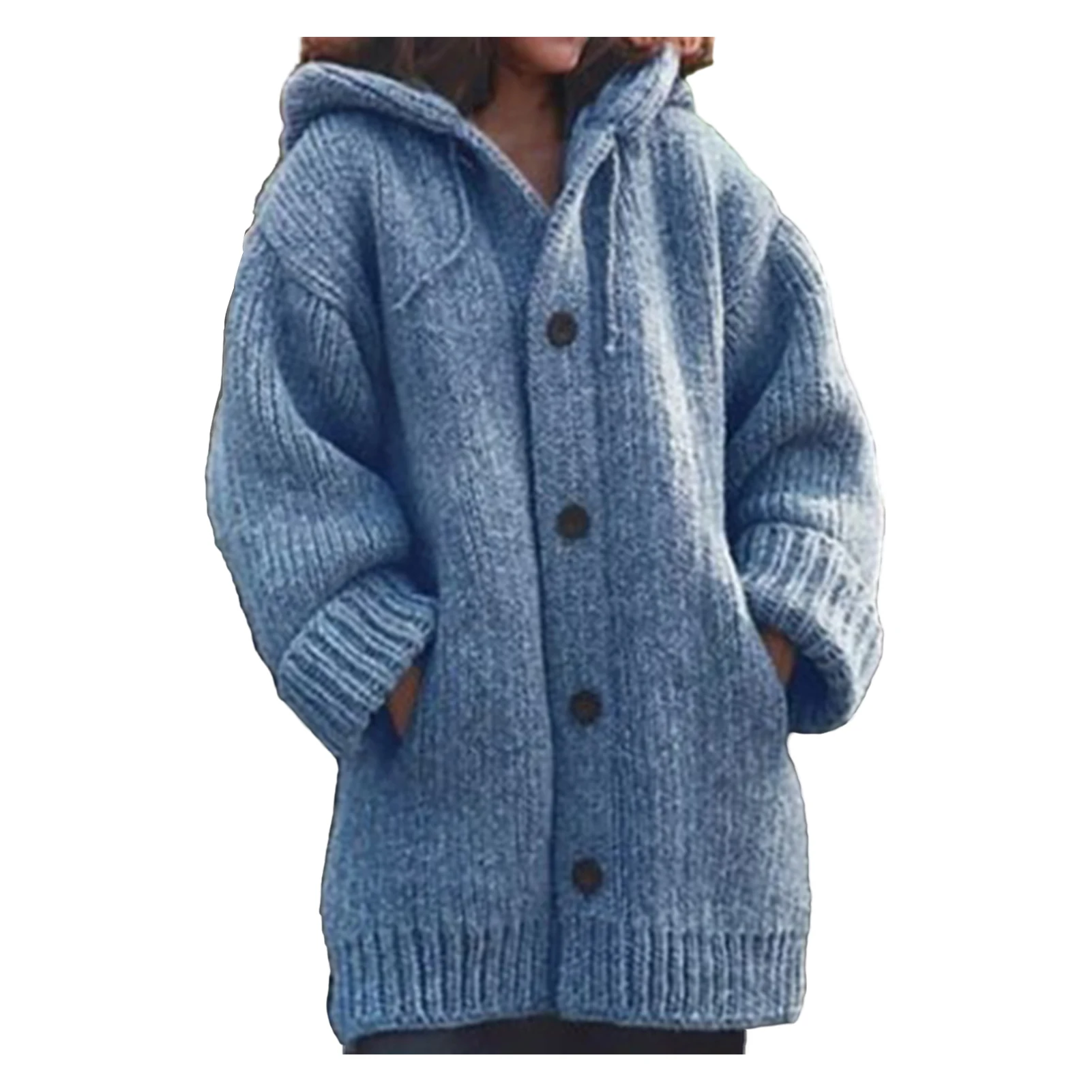 

Новинка 2023, женский кардиган, Осень-зима, горячая распродажа, модный однотонный длинный кардиган с капюшоном, свитер, Женский вязаный свитер