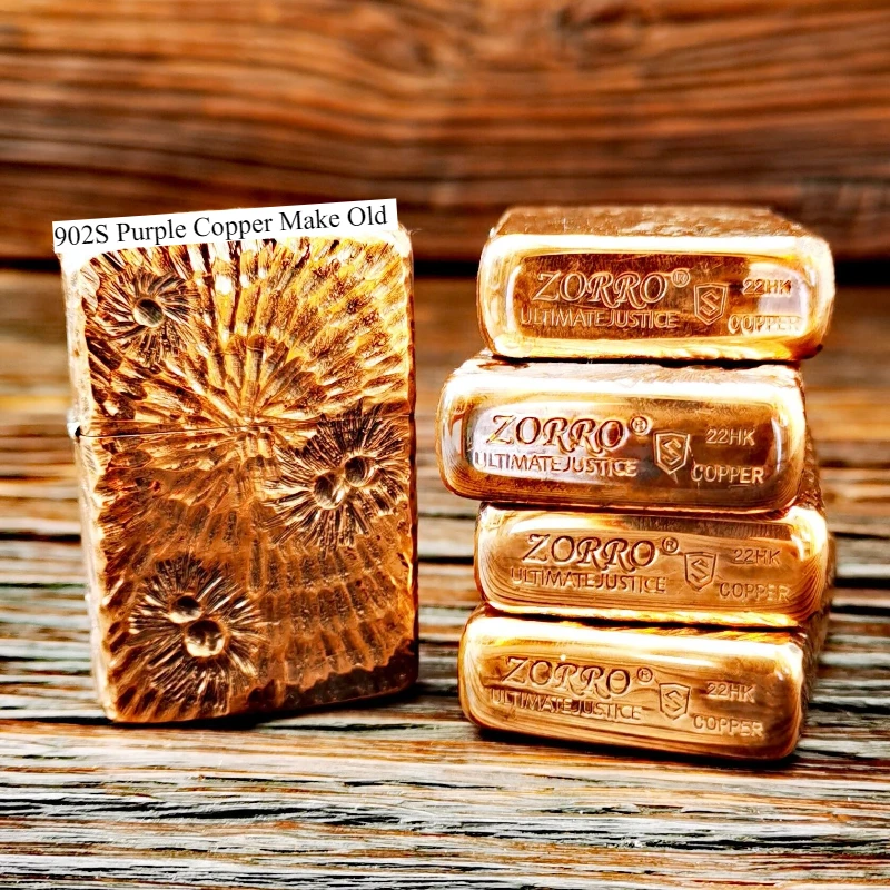 ZORRO 902S Purple Copper Handmade Old Carved Grinding Wheel Kerosine Lighter Personalized Collection Windproof Lighter Exquisite