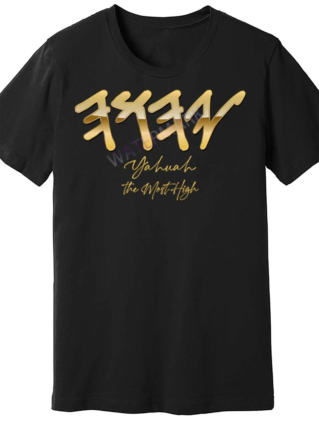 

[Allseason Wear] Мужская черная хлопковая футболка с коротким рукавом — Yhwh The Most High Paleo Hebrew Design, золотистая и фиолетовая надпись, Ca