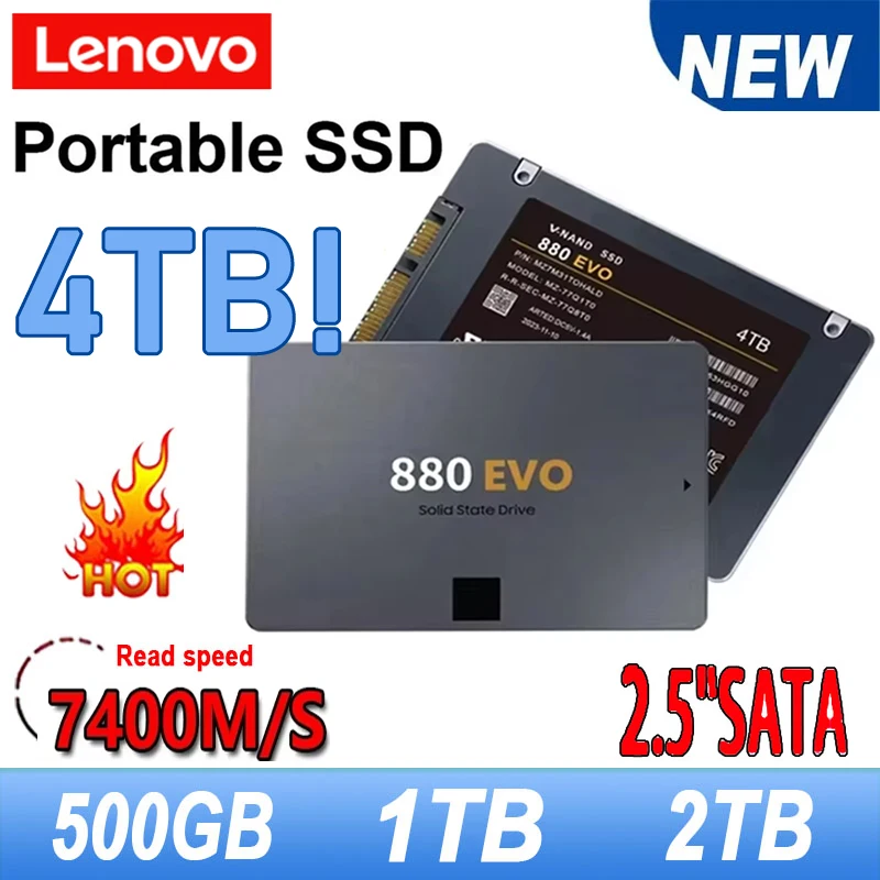 

Lenovo New SSD 880 EVO 1TB 2TB 4TB Internal Solid State Drives Hard Disk SATA 3.0 MLC 2.5 Inches for Laptop Desktop PC PS4 PS5