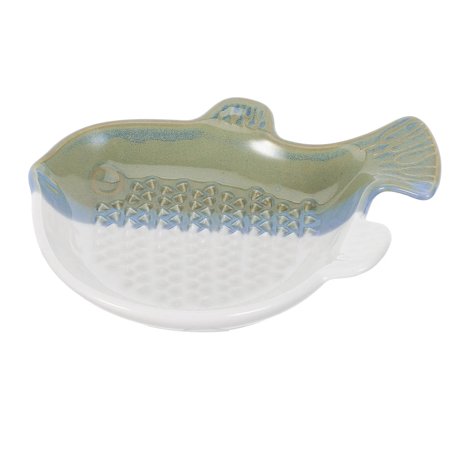 Fish Shape Ceramic Garlic Grater Plate 4.8x3.5 Kitchen Ginger Grinding Dish Compact Spice Grinder with Cleaning Brush for Sauce