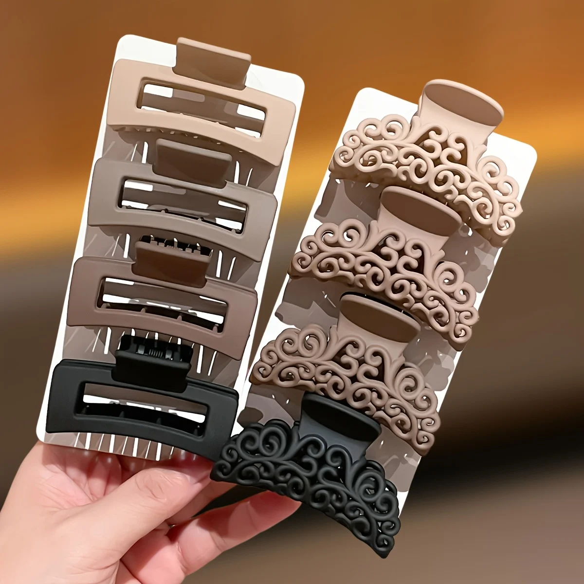 8Pcs Women's Square Patterned Shark Clips, Women's Hair Accessories, Medium-Sized Hair Clips in Coffee Color and Black, Vintage Simple Style, Suitable for Daily Wear, Holiday Wear, and Beach Vacations