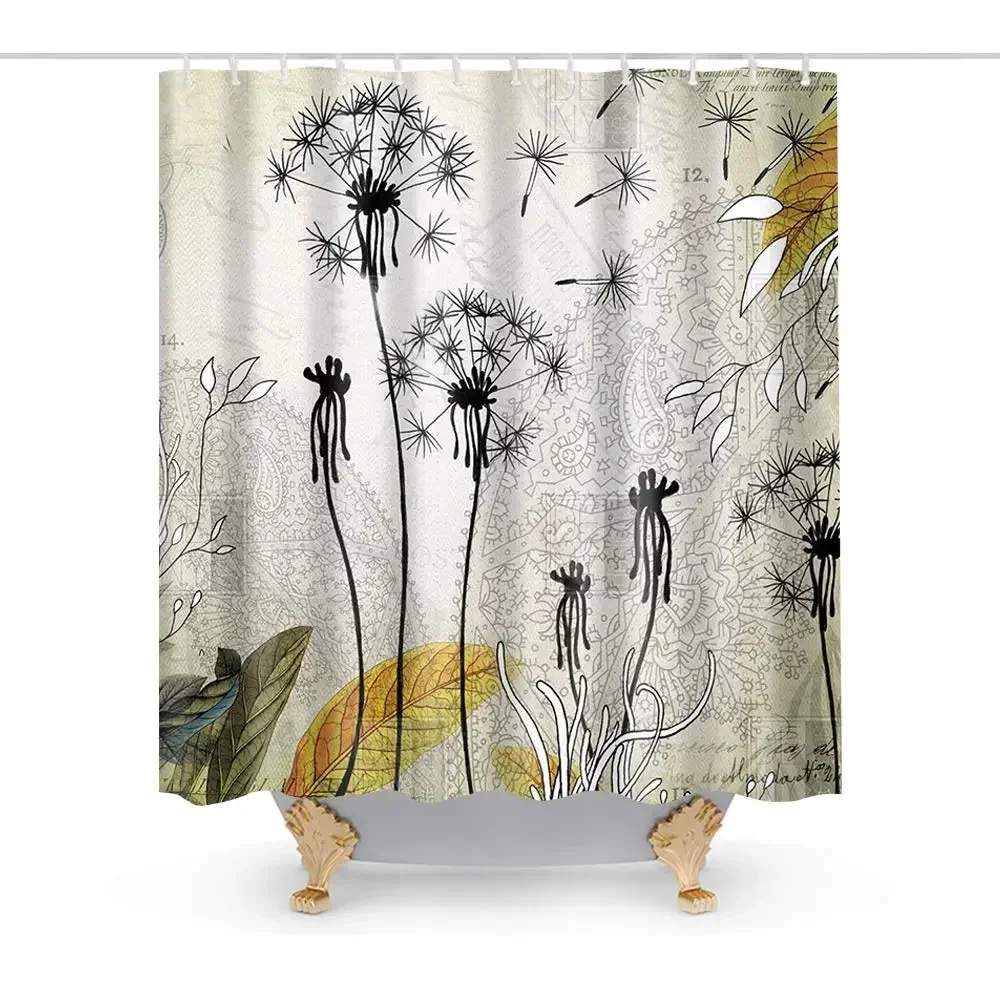 Final Friday Dandelion Fabric Shower Curtain Sets Decorations Bathroom Cream Black White