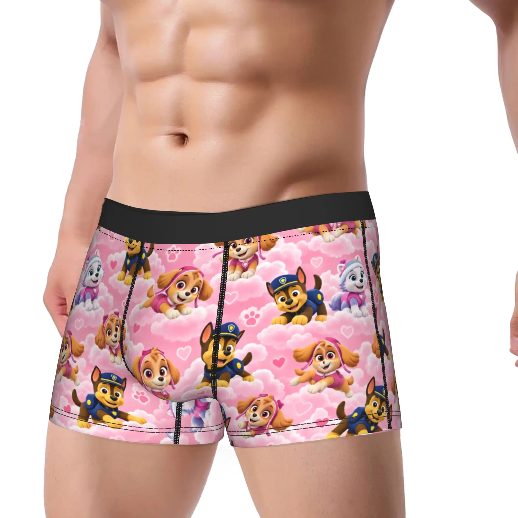 Paw Dogs Pink Cloud Heart Puppy Art Shorts Briefs  Underwear Trenky Male Classic Trunk Printing Large Size Underpants