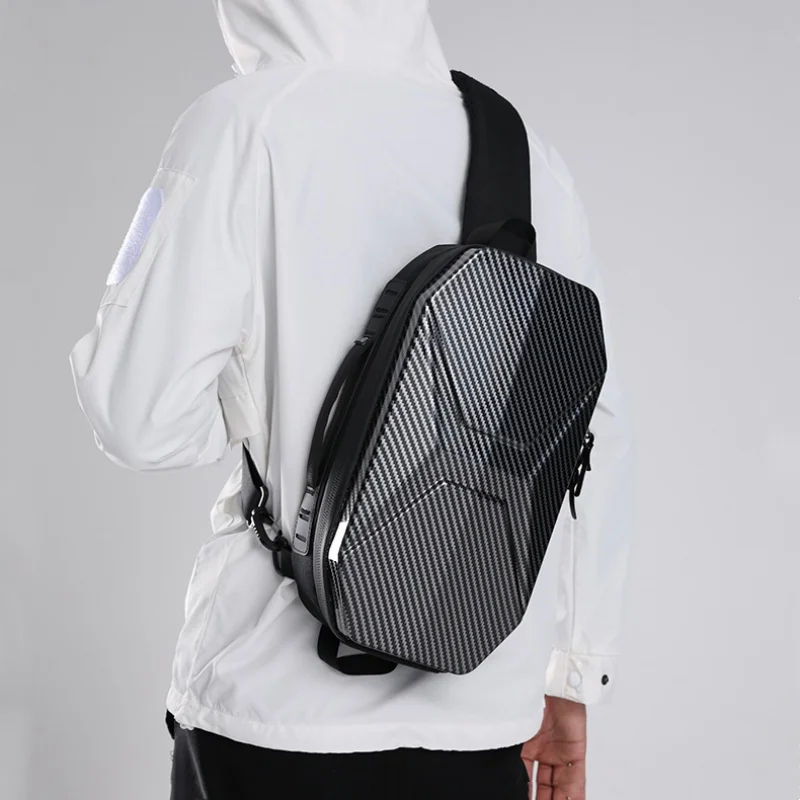 OZUKO Hard Shell Chest Bag Waterproof Shoulder Bags Men Fashion Short Trip Messenger Bag 7.9 Inch Tablet Crossbody Bag Teenage