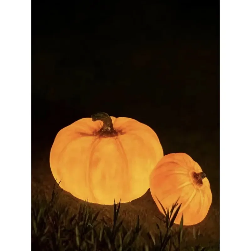 Glowing pumpkin fiberglass statue with solar LED light, IP65 waterproof, customizable colors, Christmas decoration, outdoor