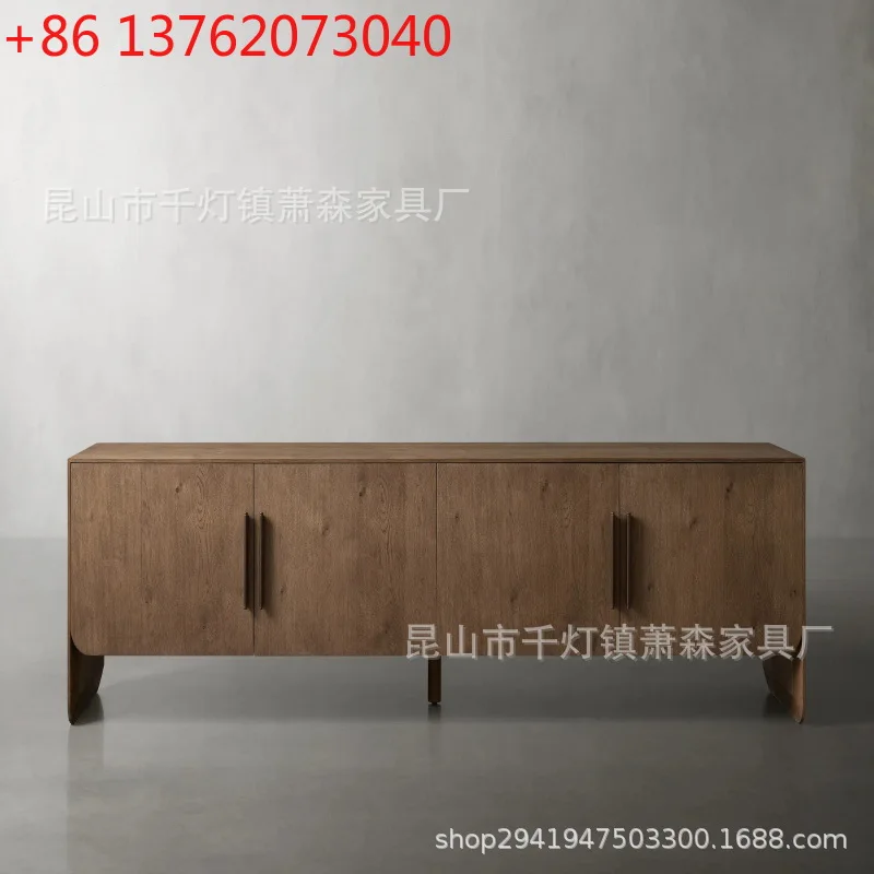 

Nordic solid wood oak TV cabinet modern simple living room wabi sandy wind retro floor cabinet