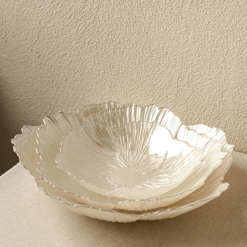 

Nordic style modern crystal glass plate ~ household fruit plate high-value snack plate flower plate exquisite dinner plate