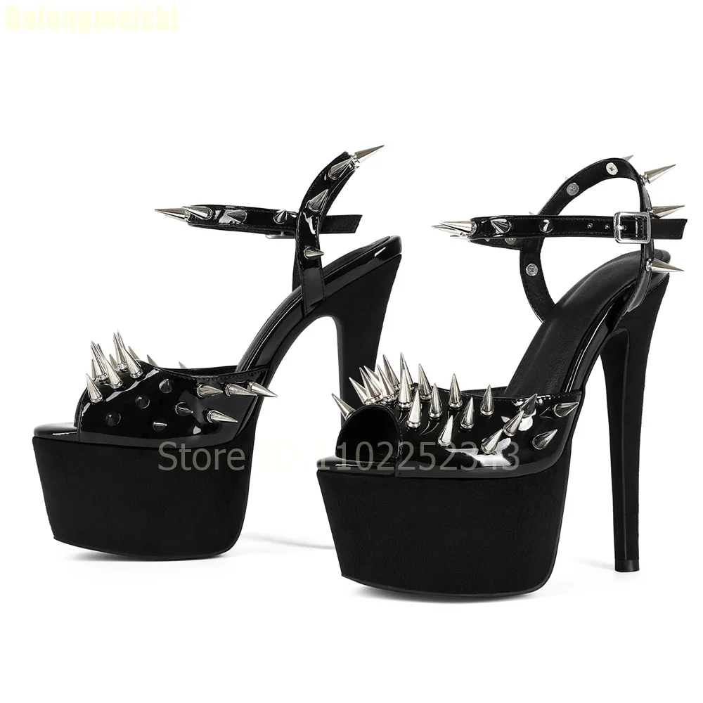 مثير الأسود منصة خنجر الكعوب الصنادل برشام اللمحة تو عالية الكعب النوادي الليلية عرض مسرحي صنادل كبيرة الحجم المنصة الأحذية #4