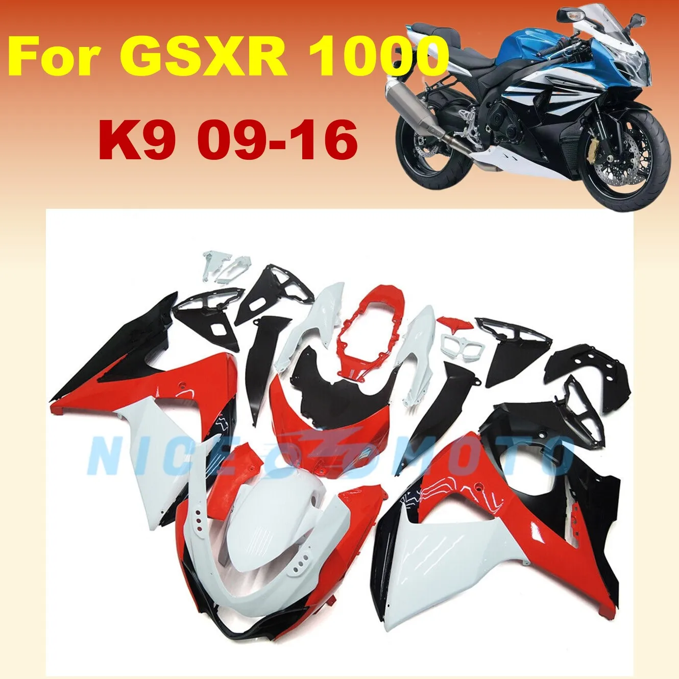 Aftermarket Parts Body set for Suzuki GSXR1000 2009 2010 2016 K9 11 12 13 14 15 GSX-R1000  white/red Fairings kit