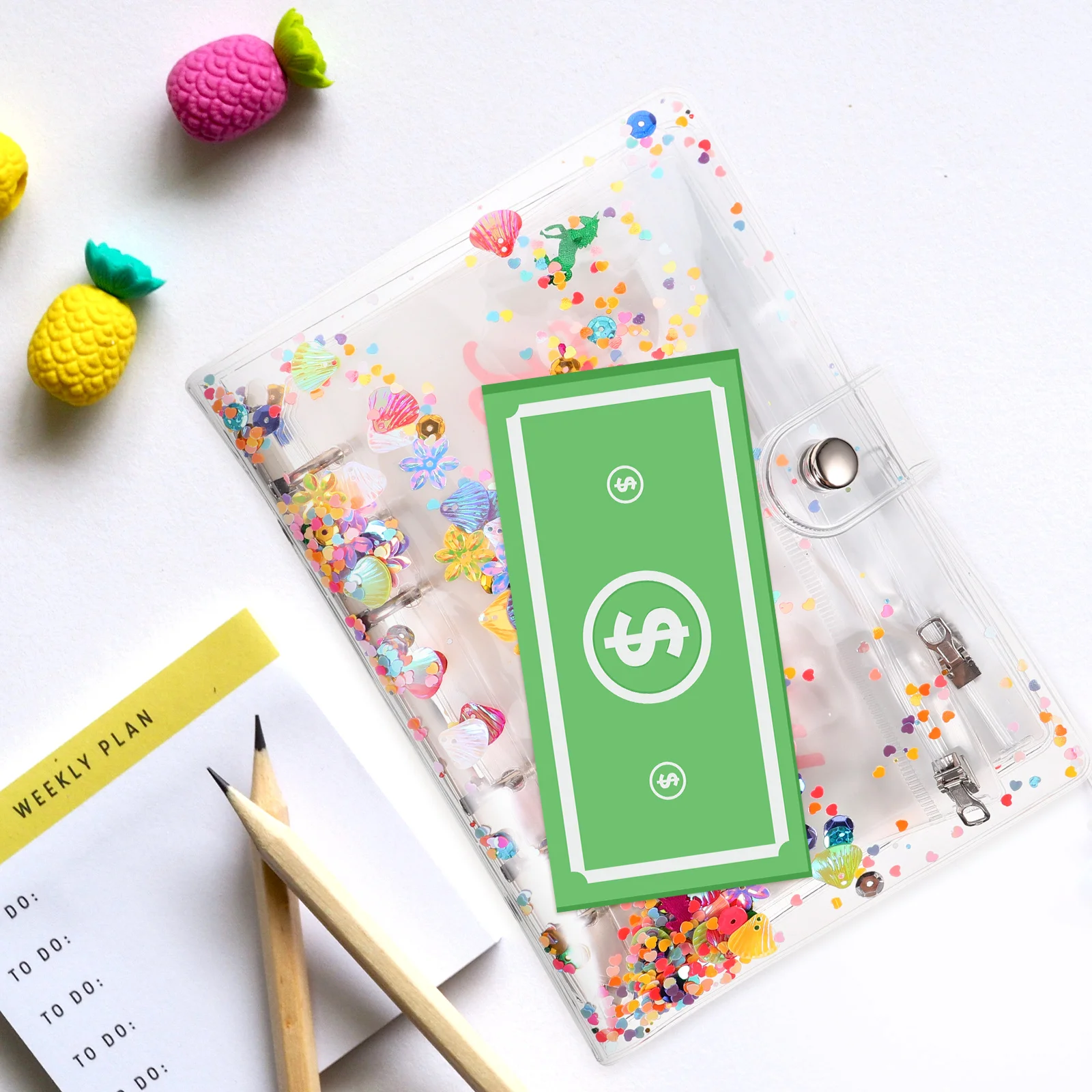 

PVC Budget Binder Pockets Monthly Cash Envelope Organizer Folder Document Pouch 6-Hole Pocket Divider Refill Bag for Office