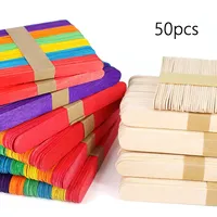 50pcs Colorful Wooden Popsicle Sticks Natural Wood Hand Crafts Art Ice Cream Sticks Popsicle DIY Accessories