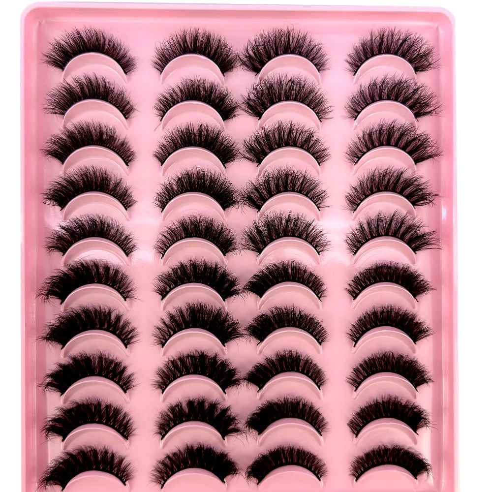 20pairs Makeup Eyelashes 3D Mink Lashes Fluffy Soft Wispy Natural Cross Lash Extension Reusable Fake Lashes Mink False Eyelashes