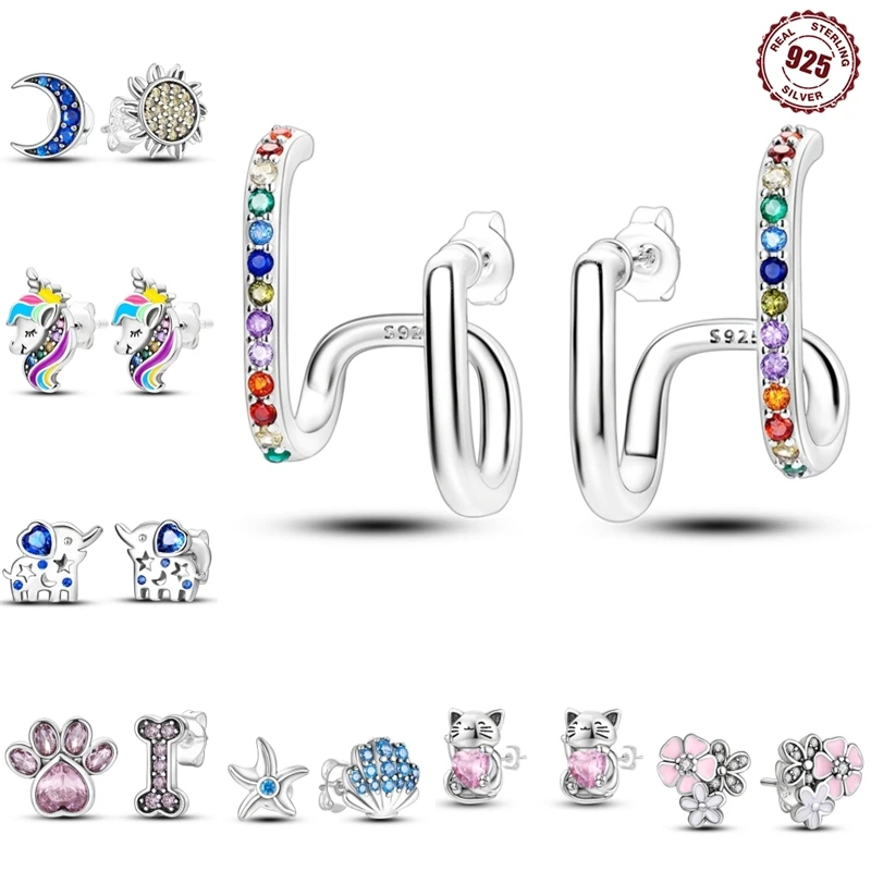 

2024 Earrings 925 Sterling Silver Cute Colorful CZ Hoop Earrings for Women Birthday Party Wedding Engagement Gift Jewelry