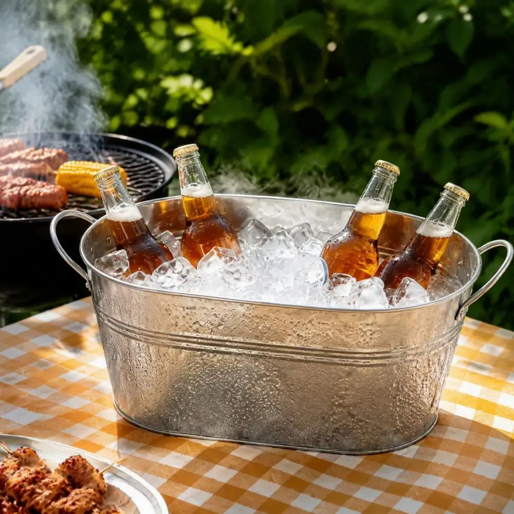 Bar Cooler Bucket Galvanized Steel Ice Bucket with Dual Handles Heavy Duty Beverage Tub Metal Wine Cocktail Chiller for Bar