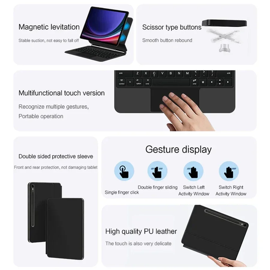 Backlight Magic Touchpad Keyboard Cover For Samsung Galaxy Tab S9 FE 10.9'',Magnetic Keyboard Case For Samsung Tab S7 S8 S9 11"