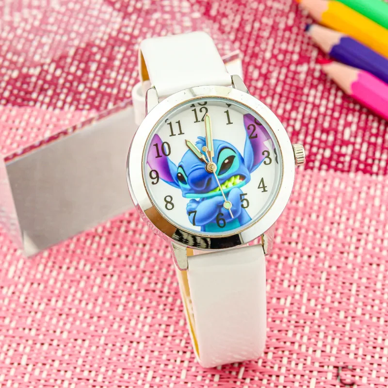 Disney Stitch Children's Watches Cartoon PU Strap Analog Watch Kids Quartz Watches Boys Kids Gifts for School Students