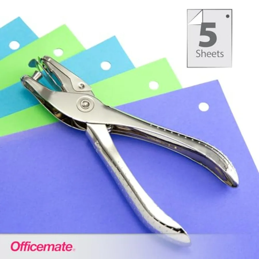 เครื่องเจาะกระดาษความจุสูง 5 แผ่น สำหรับใช้ในสำนักงานและที่บ้าน ดีไซน์แข็งแรงทนทาน สำหรับจัดระเบียบเอกสารอย่างมีประสิทธิภาพ สีเงิน