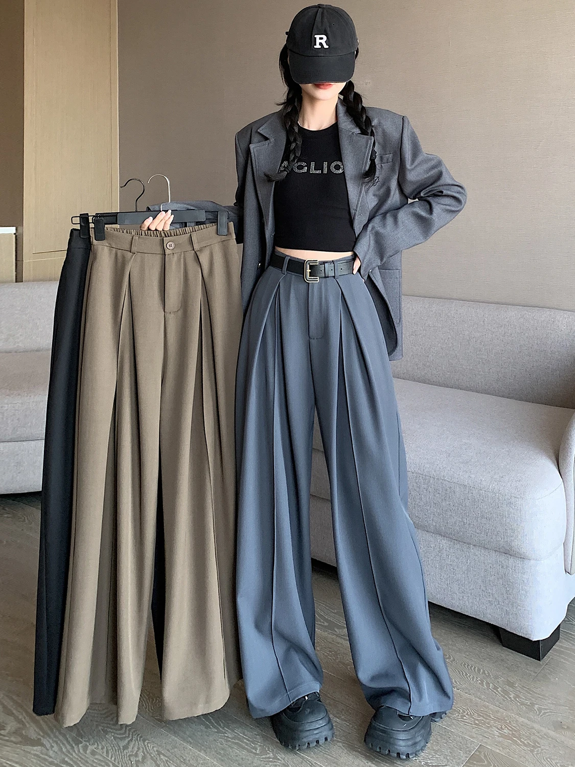 

High Waist Wide Leg Pants Women Loose Fit Floor Length Spring New Style plus Size Slimming Casual Suit Trousers