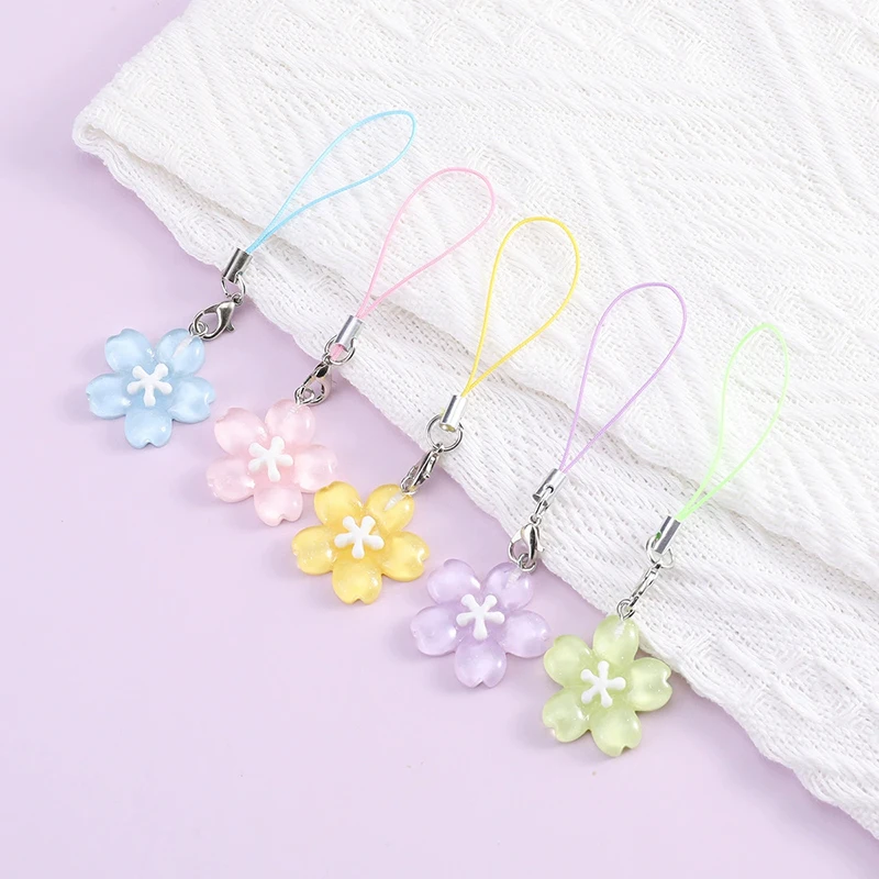 

Colorful Resin Flower Phone Chains for Women Korean Style Fresh Cute Transparent Bag Key Pendant Best Friend Compact 장식