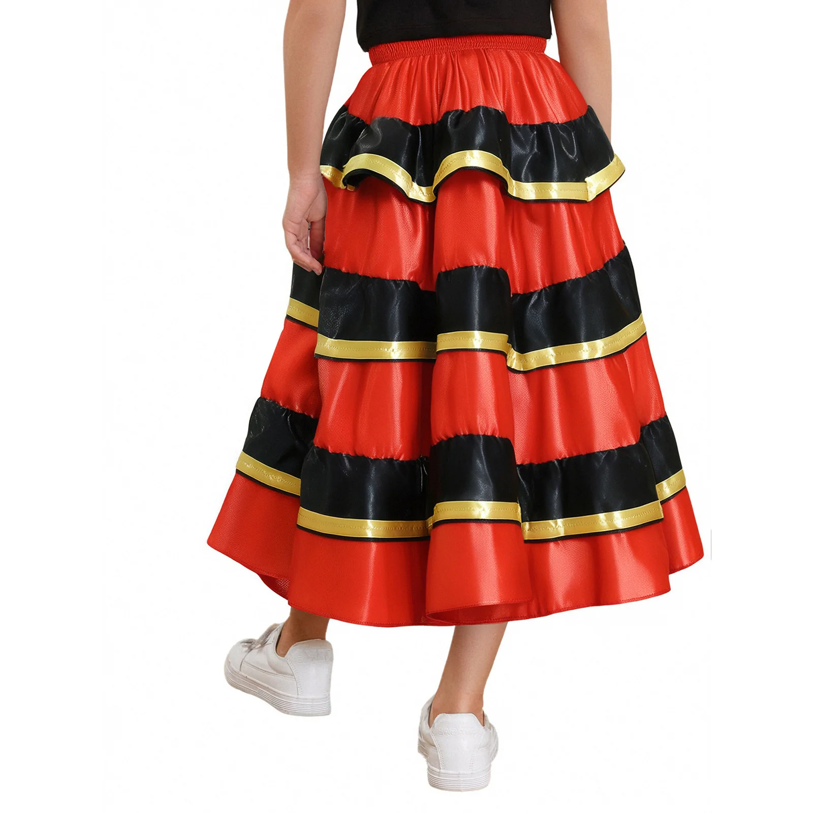 Girls Long Swing Tiered Skirt for Flamenco Ballroom Dancing Mexican Spanish Bull Dance Performance Costume Folk Belly Long Skirt