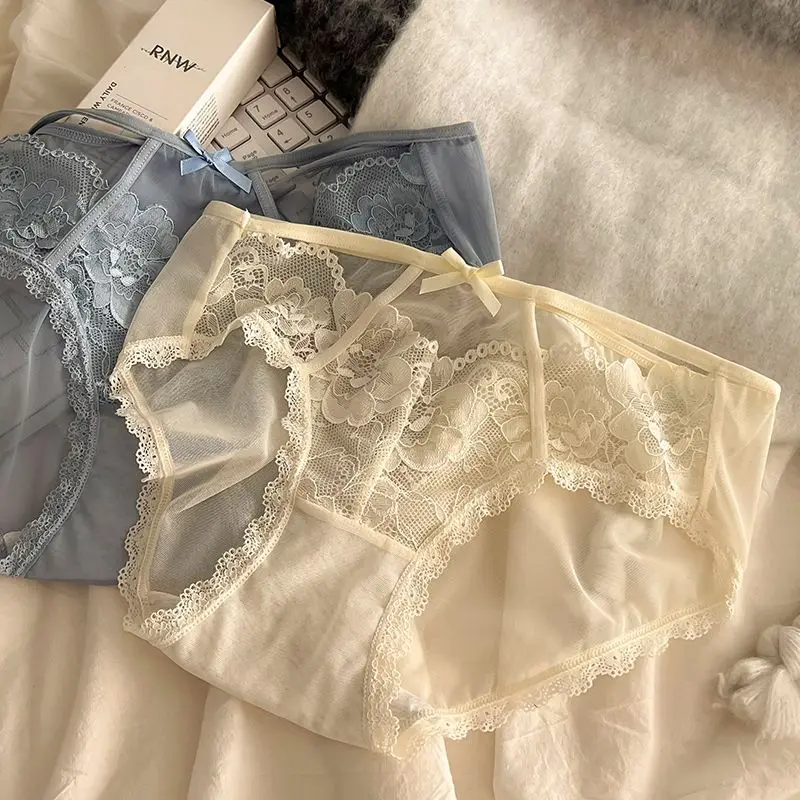 

Ladies Openwork Lace Briefs Girls Sexy High-value Bow Embroidered Breathable Comfort Triangle Underwear Summer Latest Underpants
