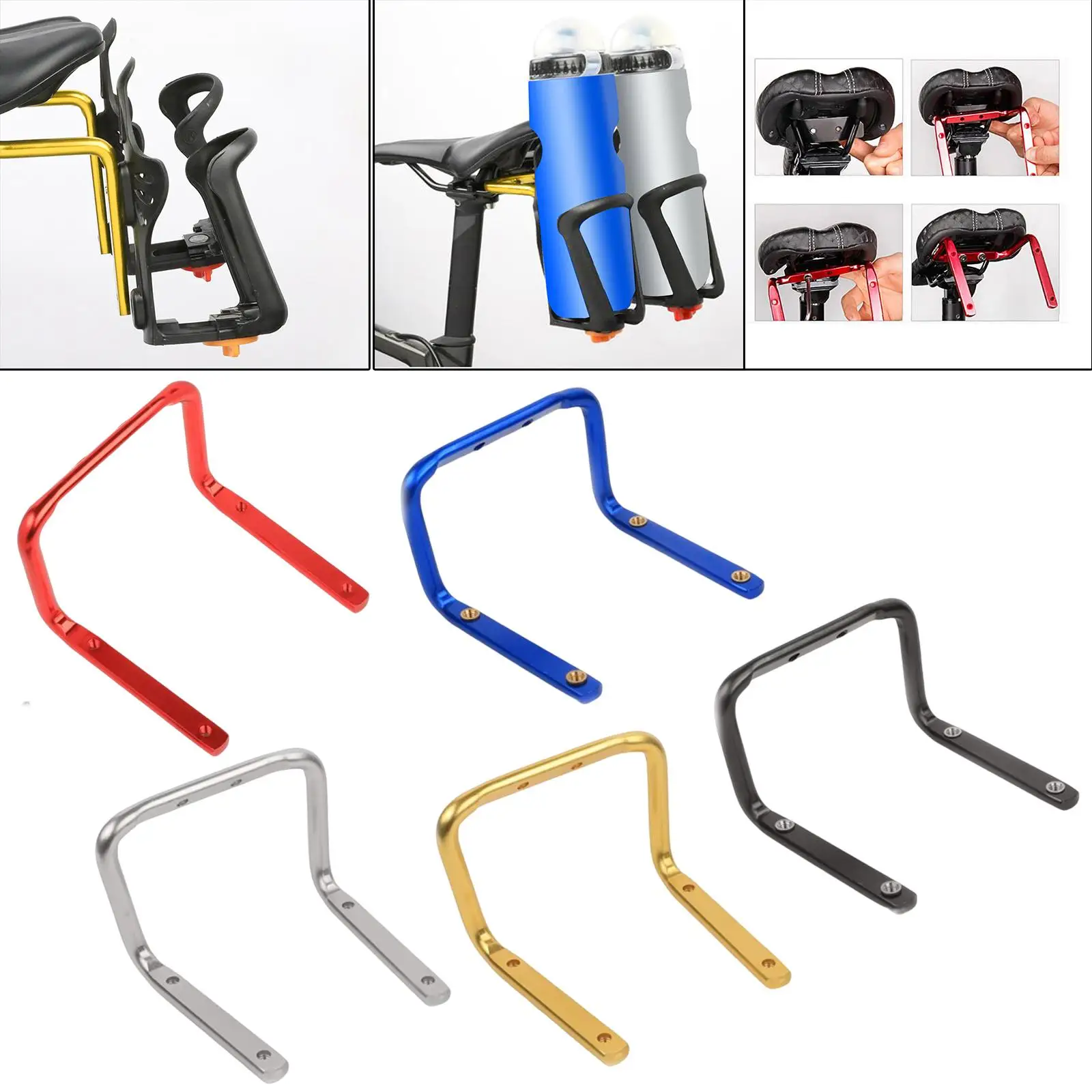 Bike Aluminum Cycling Rear Mount Saddle Rail Bracket Double Water Bottle Cages Holder Kettle Fixed Rack