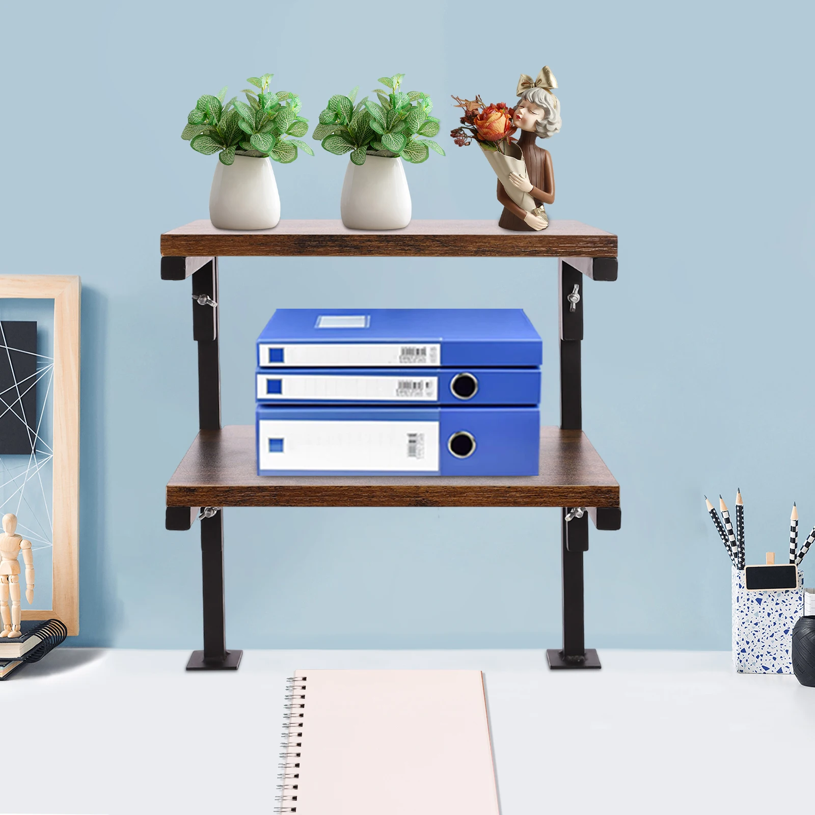 

Clamp On Desk Organizer Shelf, 2-Tier Desk Extension Shelving Unit, Desktop Storage Shelf