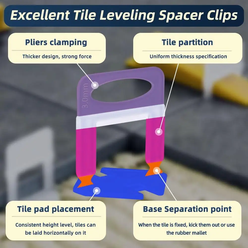 Tile Leveling System Kit with Plier Rubber Mallet 1500 Tile Spacers Clips 200 Reusable Wedges Leveler Tool Set DIY Installations