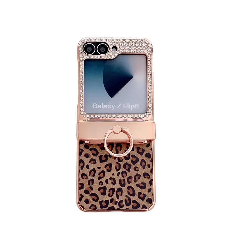 

Luxury Leopard Print Hard PC Hinge Protection Phone Cover for Samsung Galaxy Z Flip 6 5 Case with Ring Holder