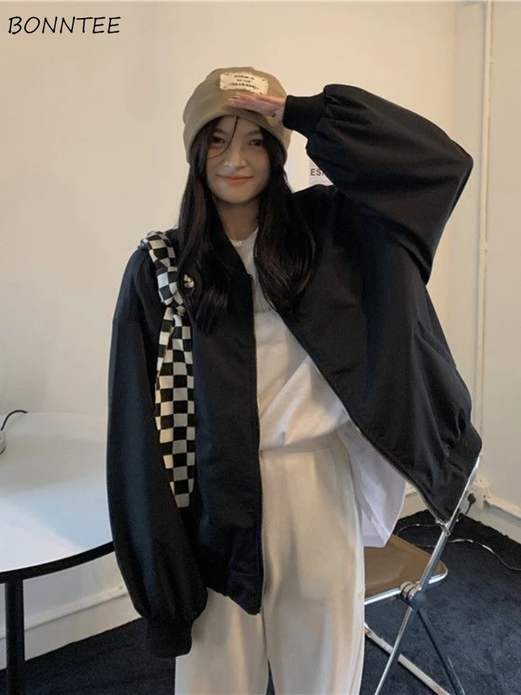 

Solid Jackets Women Baggy Retro Fashion Simple Spring Leisure Korean Style Ins Ulzzang All-match Design Streetwear Girls Daily