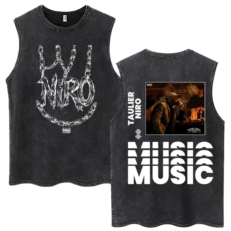 

Rapper Niro Tauliar Album Retro Washed Tank Tops Men's Hip Hop Fashion Gothic Sleeveless T-shirts Cotton Oversized T Shirt Gifts