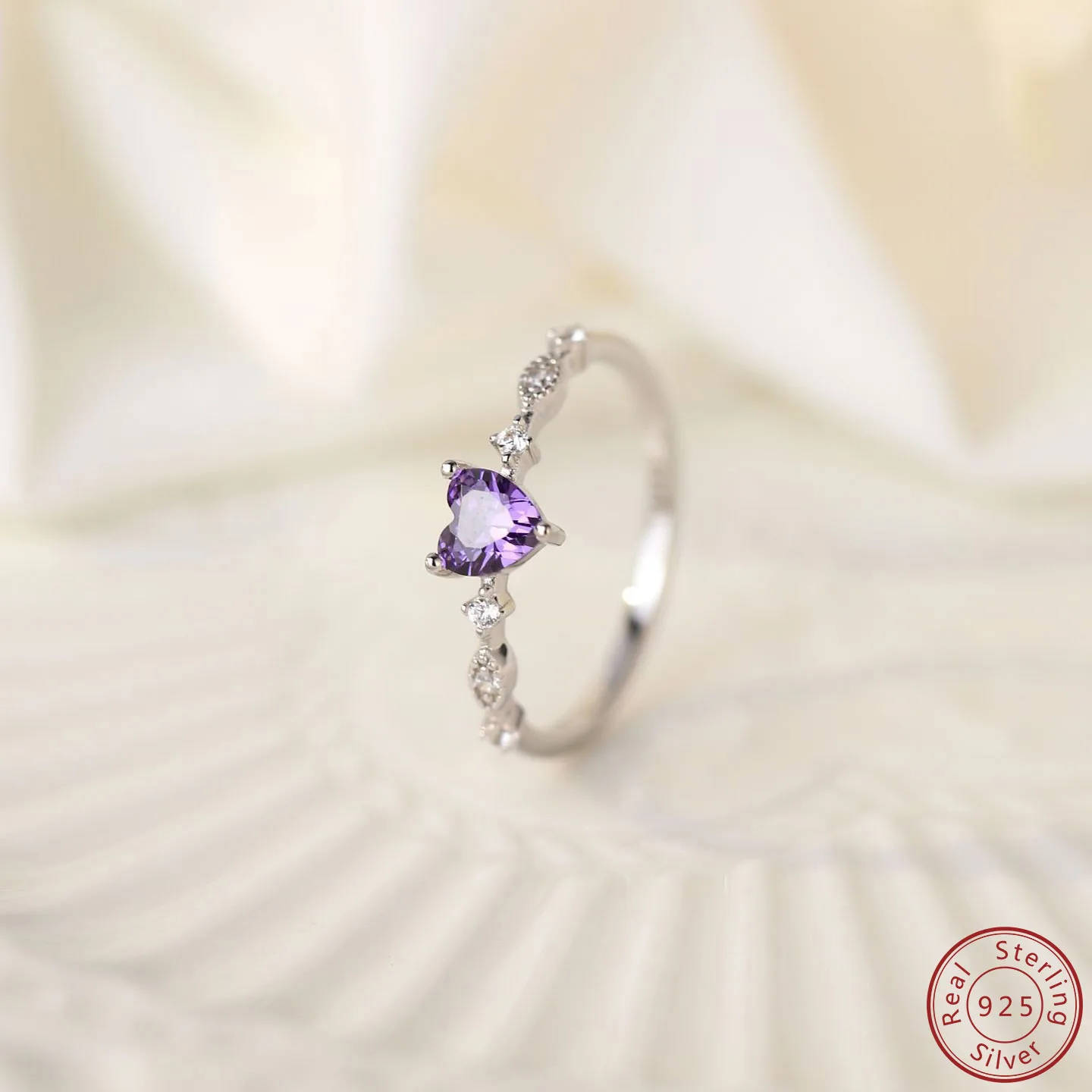 2023 New 100% S925 Sterling Silver Purple heart-shaped Ring Personalized Engagement Ring Simple Design Women's Ring