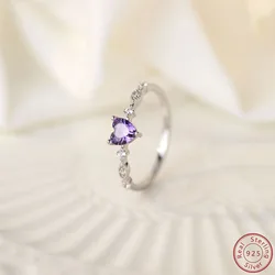 2024 New 100% 925 Sterling Silver Purple heart-shaped Ring Personalized Engagement Ring Simple Design Women's Ring
