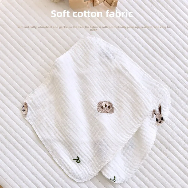 Newborn Baby Saliva Towel, Pure Cotton Gauze Embroidered Class A Small Handkerchief, Baby Face Towel, Suitable for All Seasons