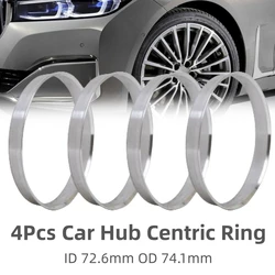 4Pcs Aluminum Rings OD 74.1mm to ID 72.6mm Car Tire Centering Hub Centric Rings Wheel Bore Center for BMW