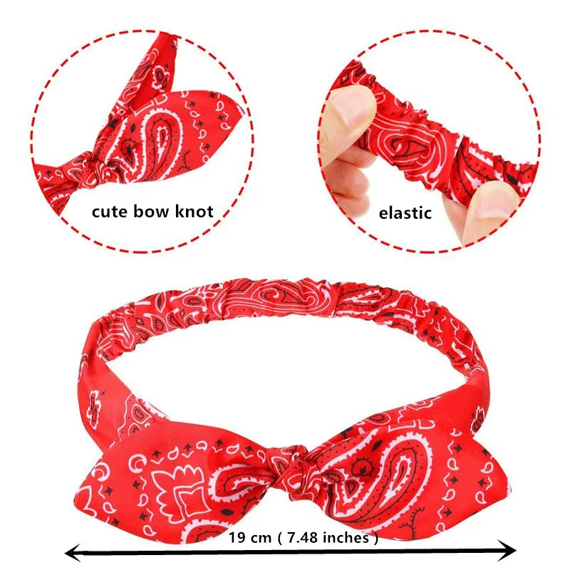 Boho Bow Headbands for Women Cute Rabbit Ear Hairbands Elastic Cashew Print Head Wraps Vintage Bandana Bandage Hair Accessories