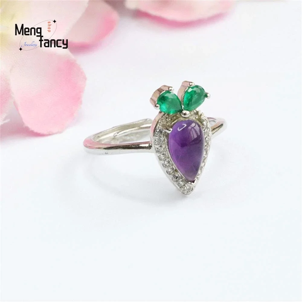 Natural Amethyst High-grade Cute Colour Treasure Carrot Ring Exquisite Fashion Luxury Fine Jewelry Sexy Young Girls Holiday Gift