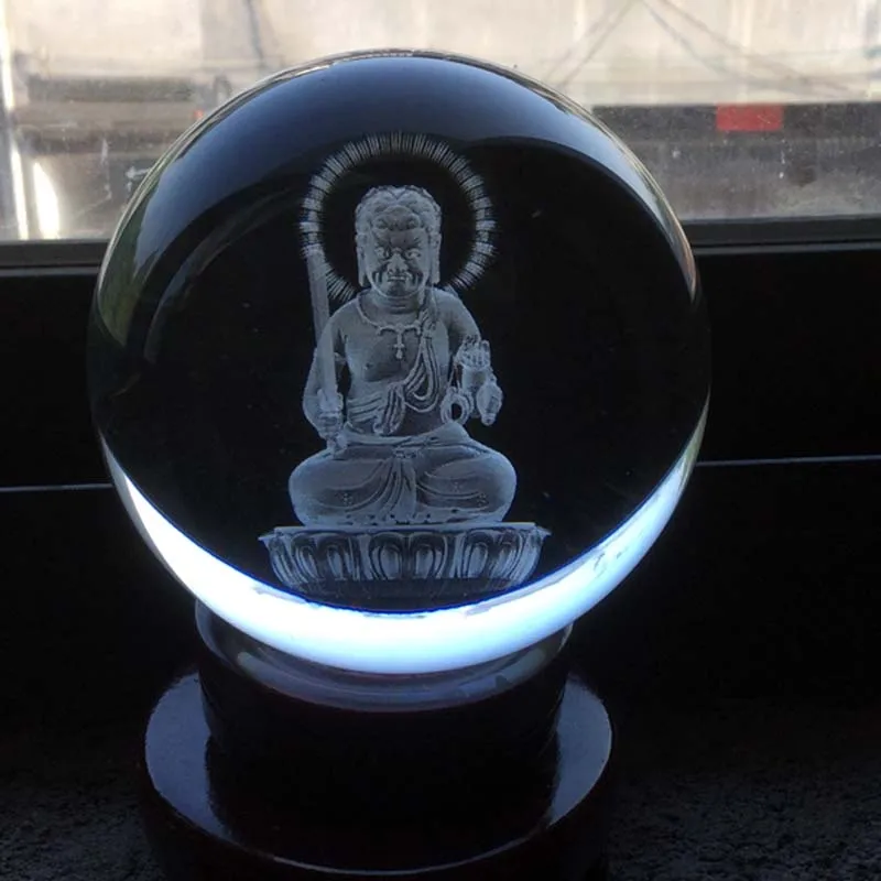 Wholesale Buddhist supply Asia HOME Altar Exorcism bless safe good luck health Acalanatha God buddha 3D Crystal ball talisman