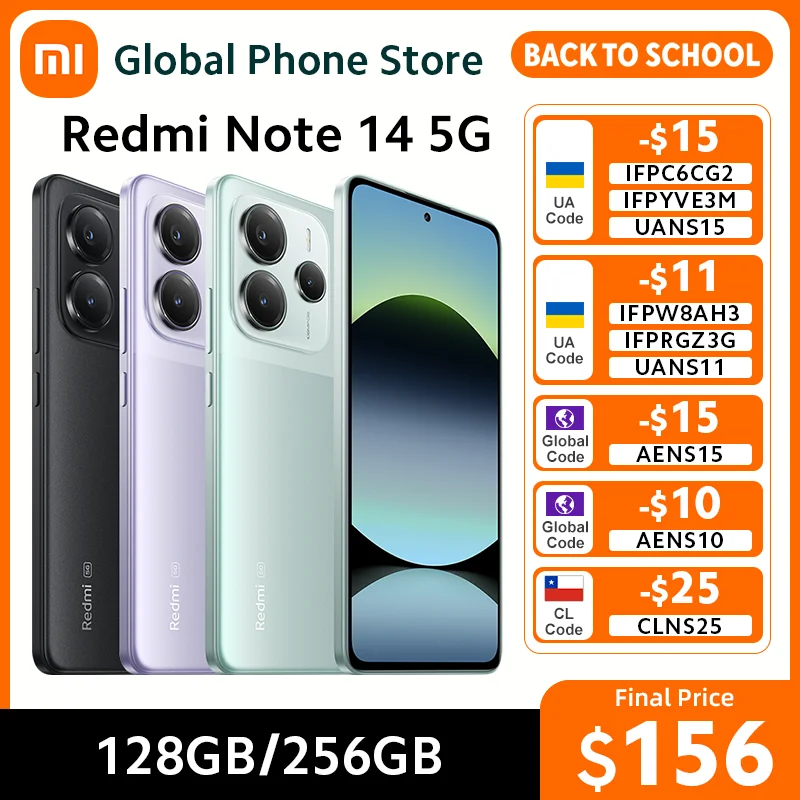 샤오미 레드미 노트 14 5G 스마트폰 글로벌 버전 5110mAh 배터리 MTK 디멘시티 7025-울트라 NFC 108MP 카메라 45W 터보 충전