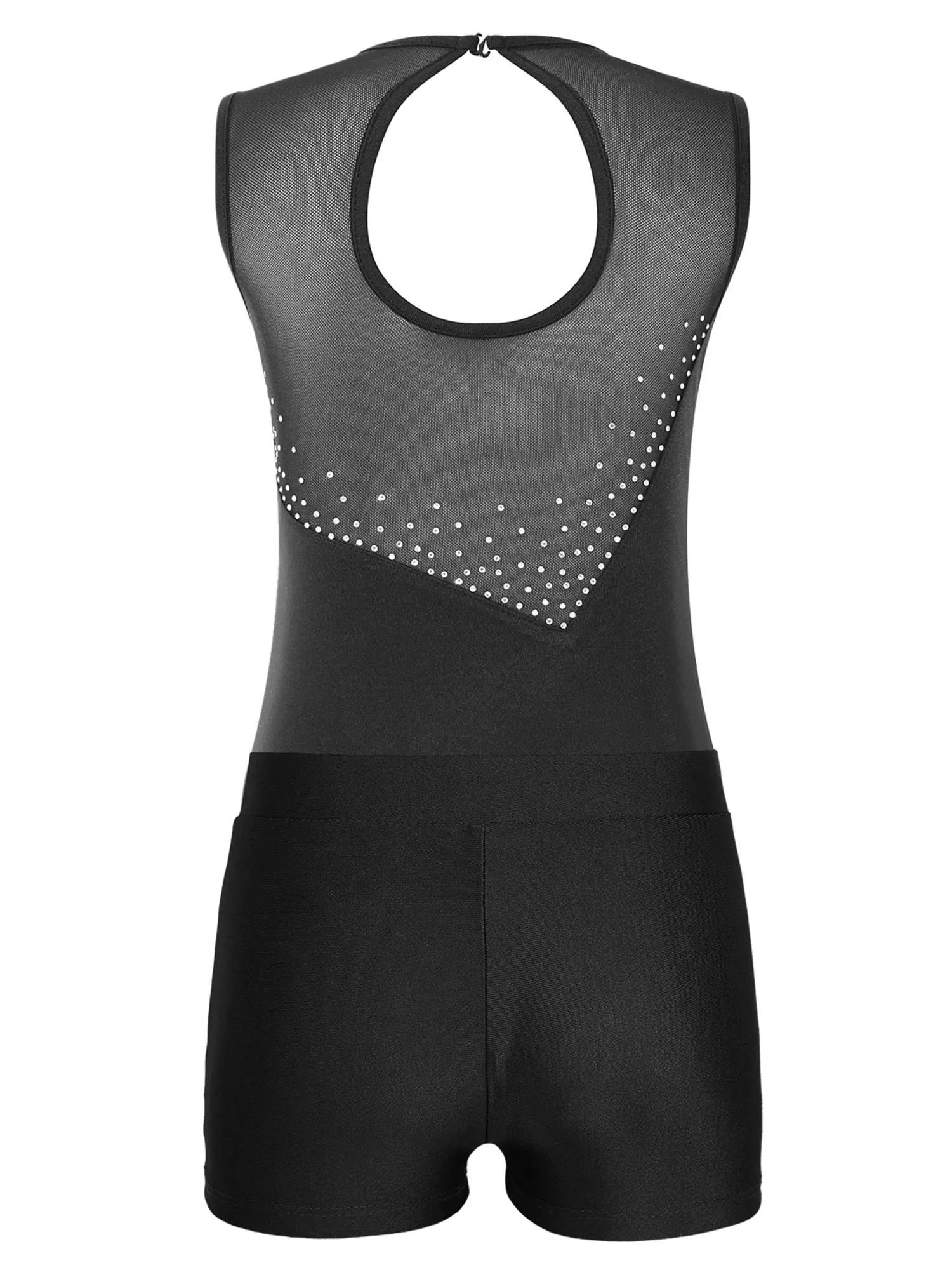 Collant de dança sem mangas com strass brilhante para crianças, bodysuit de ginástica com shorts, roupa dançante para meninas