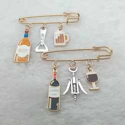 New fashion mini cute beer mug pin red wine bottle cup brooch enamel juice pin couple best friend pin