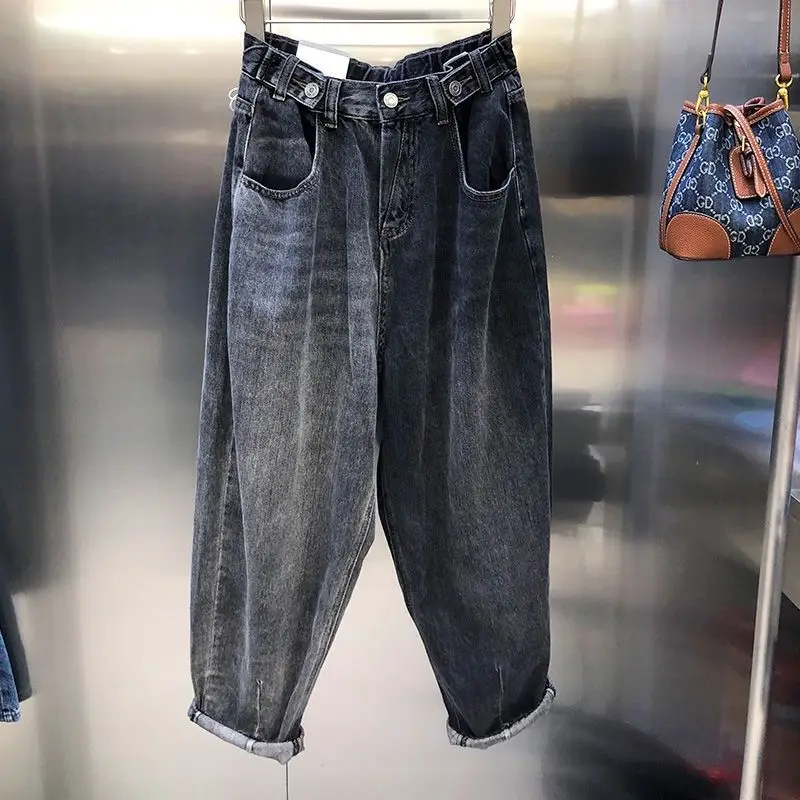 

Мужские джинсы-дади свободного кроя с высокой талией, большие размеры, 300 пу, винтажные, с эластичным поясом, прямые штанины, осень-зима, новинка