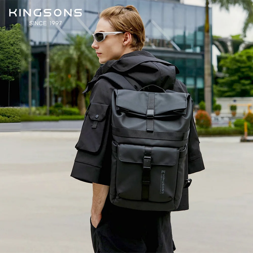 Kingsons 2025 New Waterproof Backpack For Men 15/ 15.6 inch Laptop Concise Design Business Commuting For Short Trip Black Gra