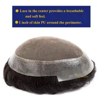 Nueva Australia-prótesis de cabello masculino peluquín hombres encaje y PU transpirable peluca para hombres línea de cabello Natural 6 ""sistema de cabello para hombres