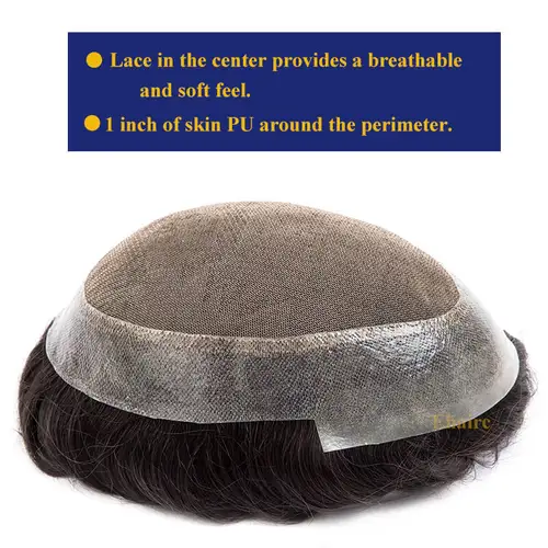 Imagen 1 del producto Nueva Australia-prótesis de cabello masculino peluquín hombres encaje y PU transpirable peluca para hombres línea de cabello Natural 6 ""sistema de cabello para hombres