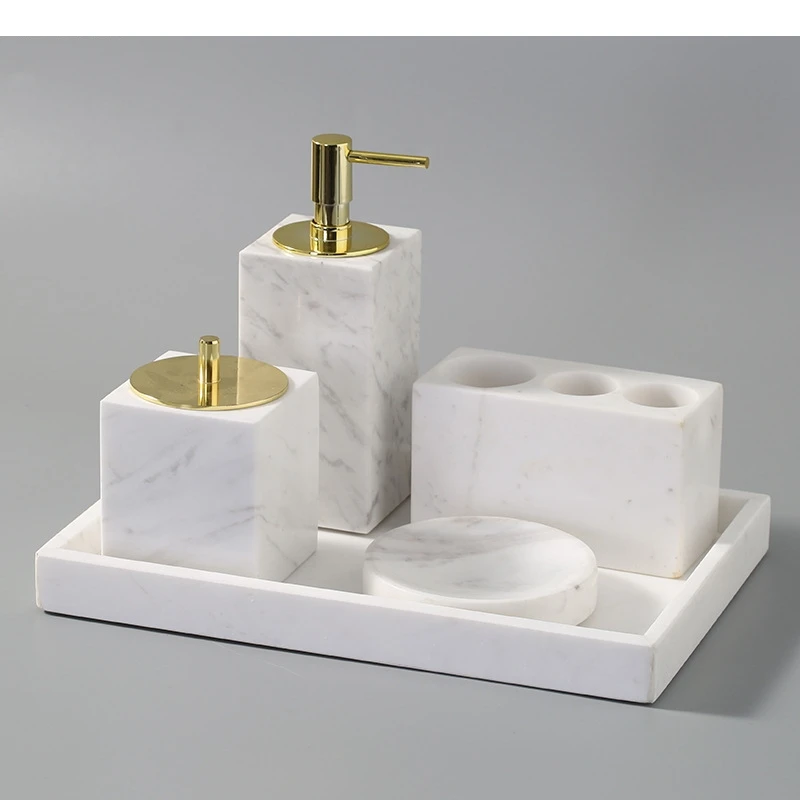 Marble Bathroom Set Wash Five-piece Nordic Luxury Mouthwash Cup Soap Dispenser Home Accessories Cotton Swab Box