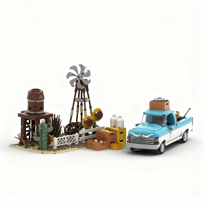 547 stks MOC Texas Farm Truck Windmolen Auto's Model Bouwstenen Constructie Kerstcadeaus DIY Idee Creatief Speelgoed Onderwijs
