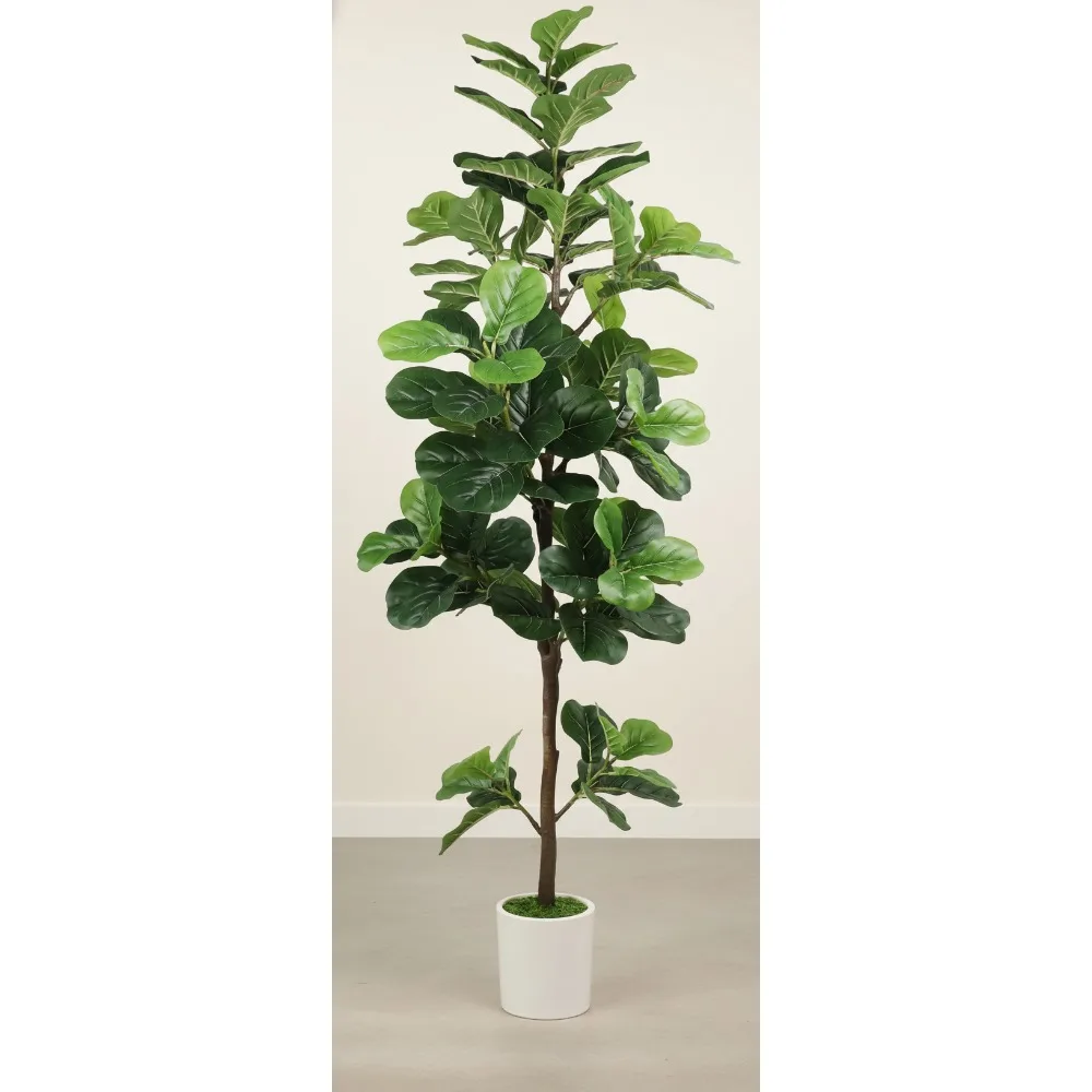 

6FT Realistic Artificial Fiddle Leaf Fig Tree with White Planter, Fake Moss for Home Office Decor Gift